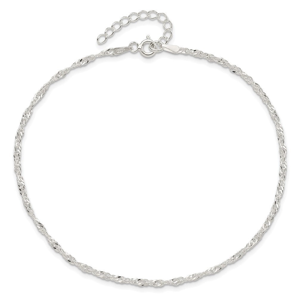 Sterling Silver 2mm Singapore 10in Plus 1in ext. Chain Anklet