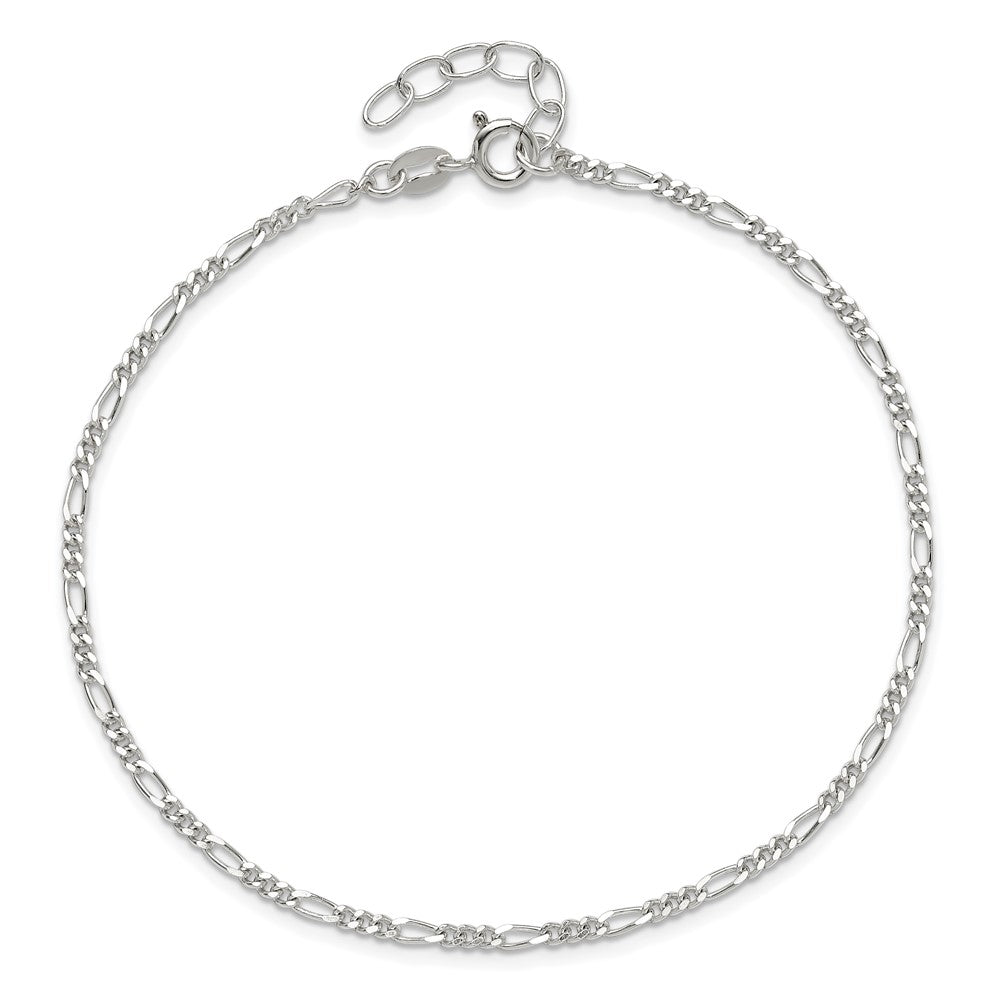Sterling Silver Diamond Cut Polished Figaro 10in Plus 1in ext. Anklet