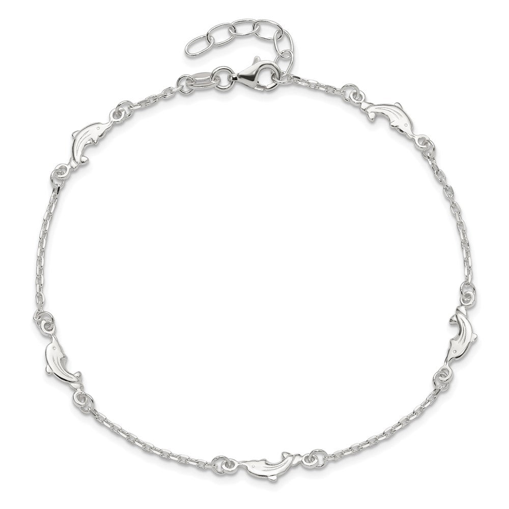 Sterling Silver Polished Dolphin 10in Plus 1in Ext. Anklet