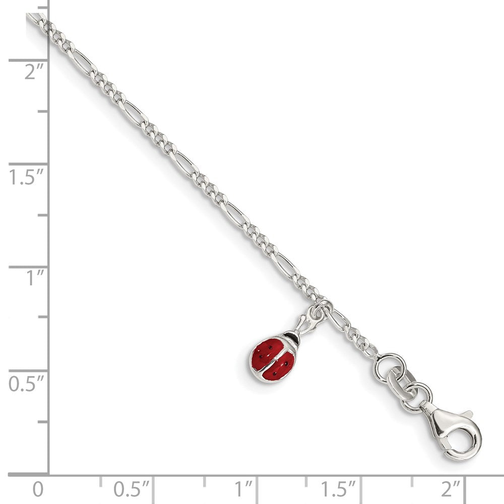 Sterling Silver Polished Enameled Ladybug w/ 1in ext. Bracelet