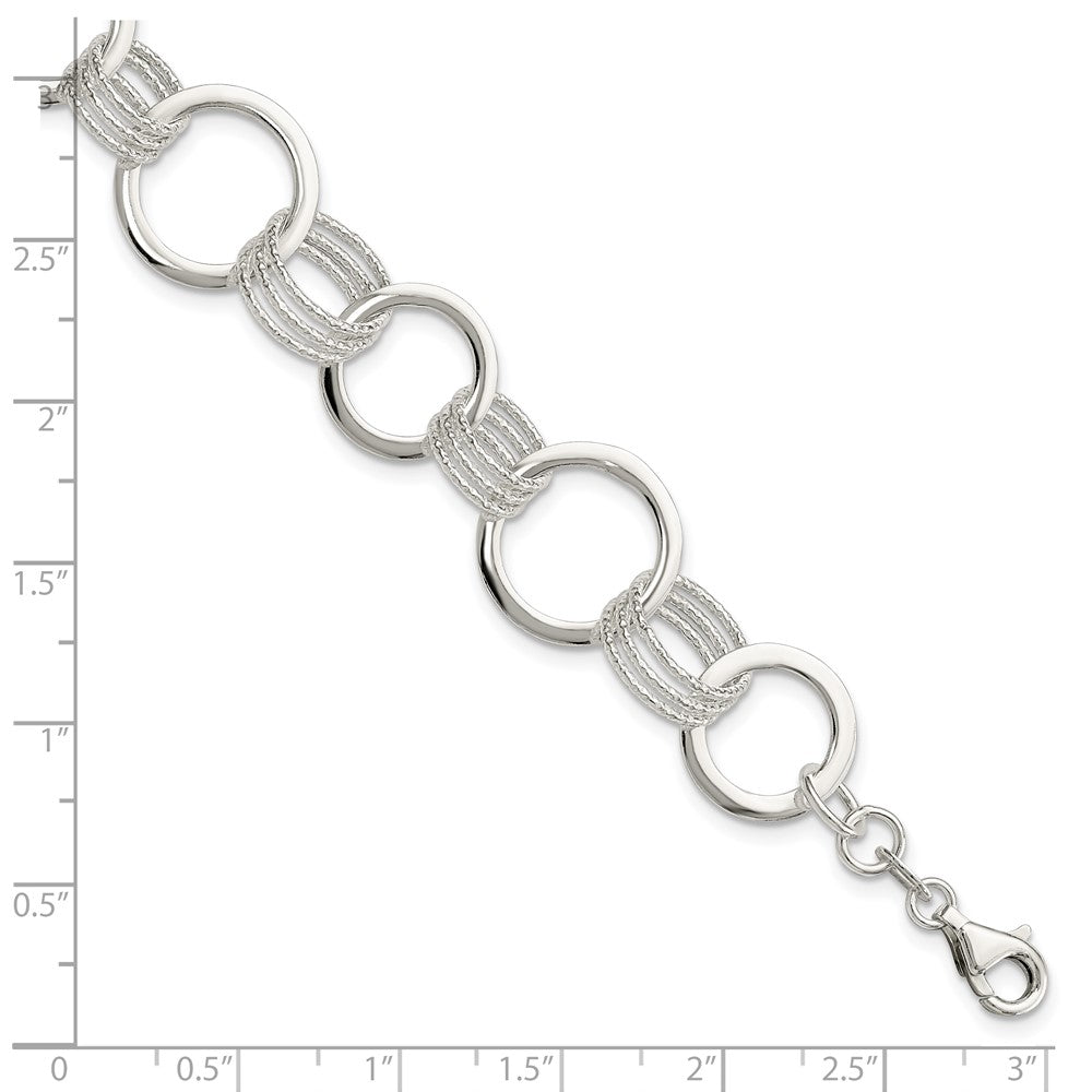 Sterling Silver Polished and Textured Circle Link Bracelet
