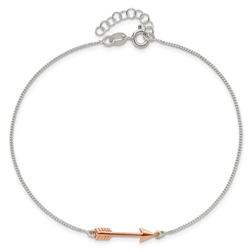 Sterling Silver with Rose-tone Polished Arrow 10in Plus 1in ext. Anklet