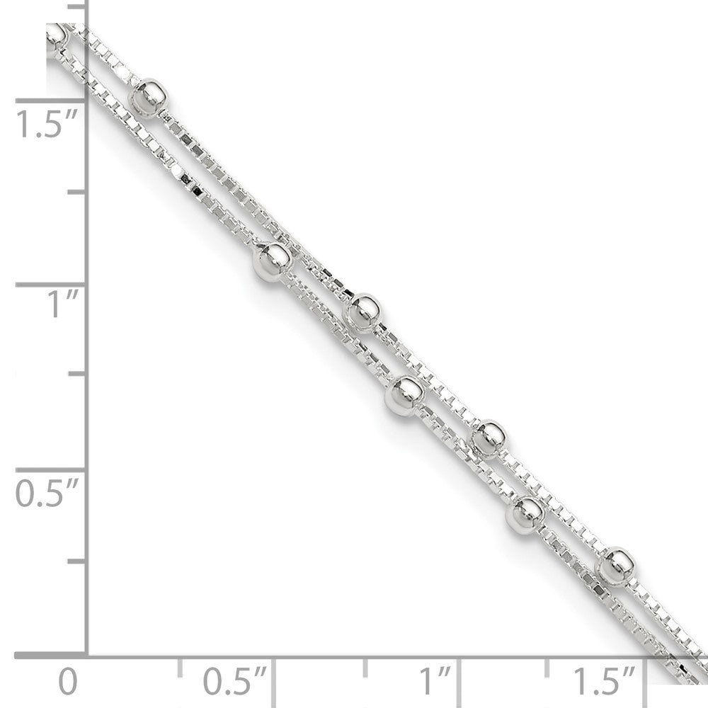 Sterling Silver Polished Beaded 2-strand 9 inch Plus 1 inch ext. Anklet