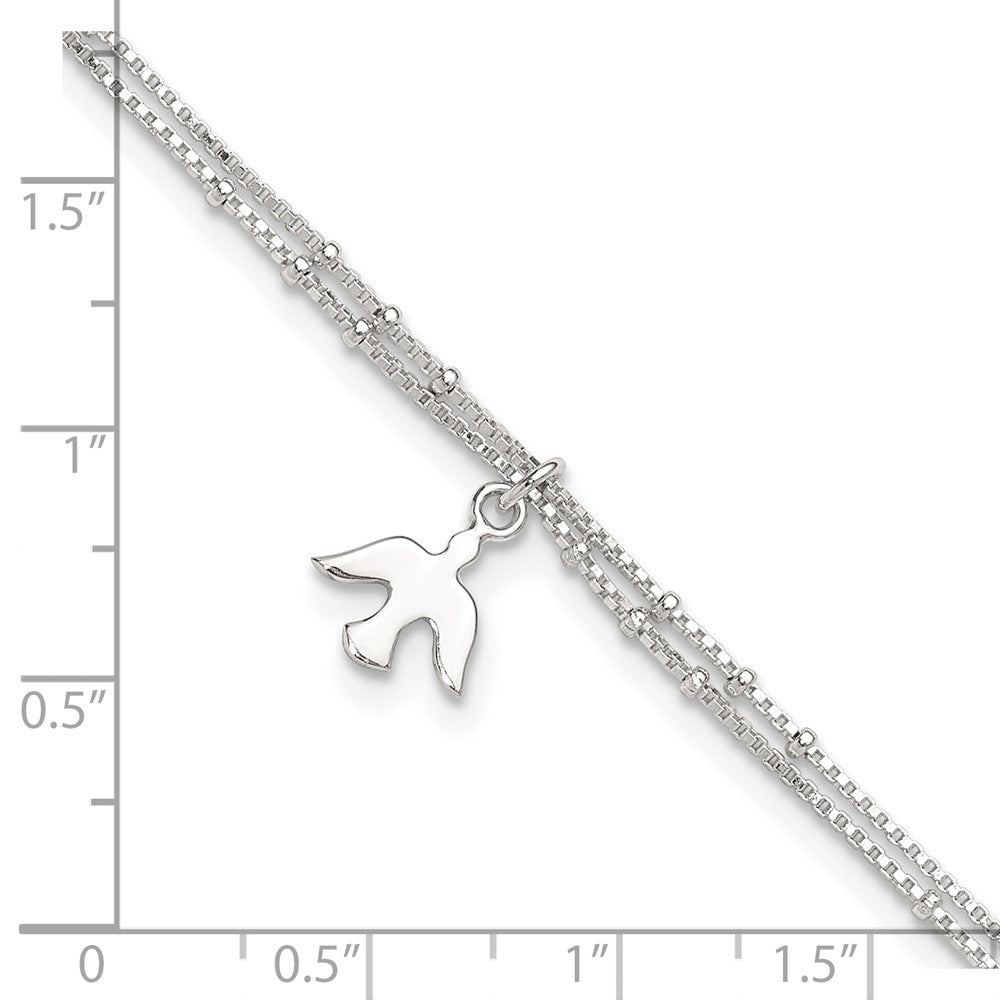 Sterling Silver Polished 2-Strand Dove 9in Plus1in Ext Anklet
