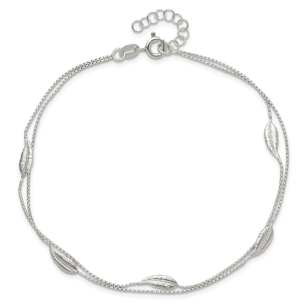 Sterling Silver Polished 2-Strand Feather 10in Plus 1in Ext Anklet