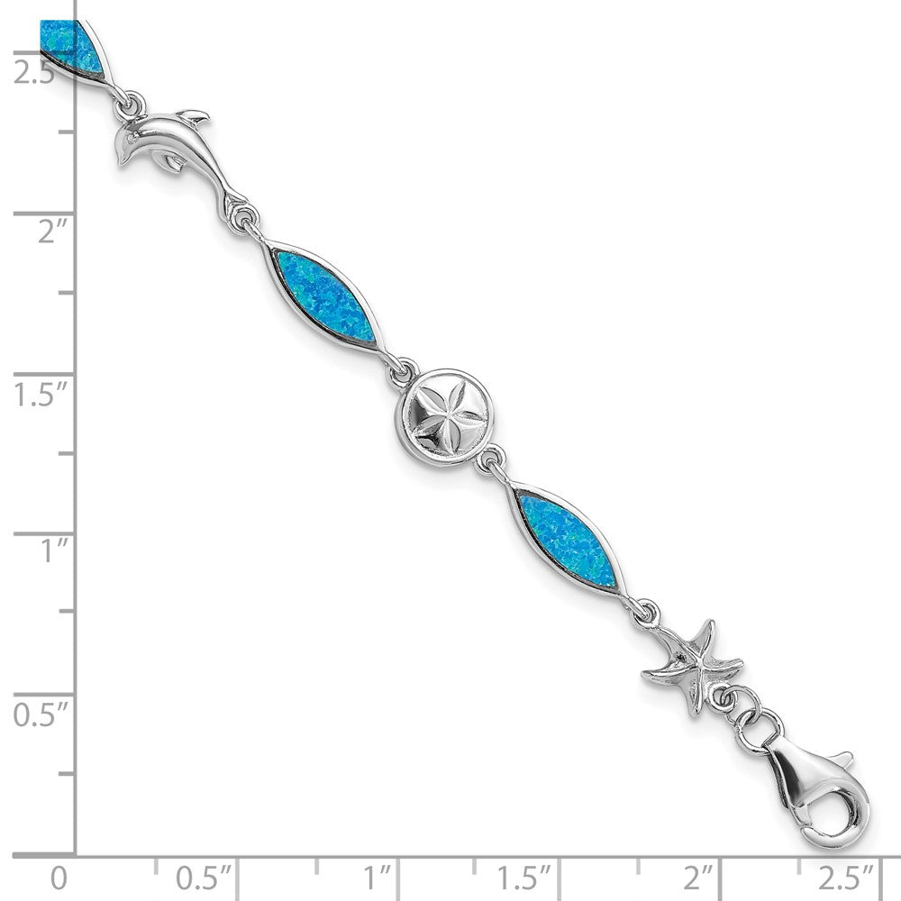 Sterling Silver Rhodium-plated Lab Created Opal 7 inch Bracelet
