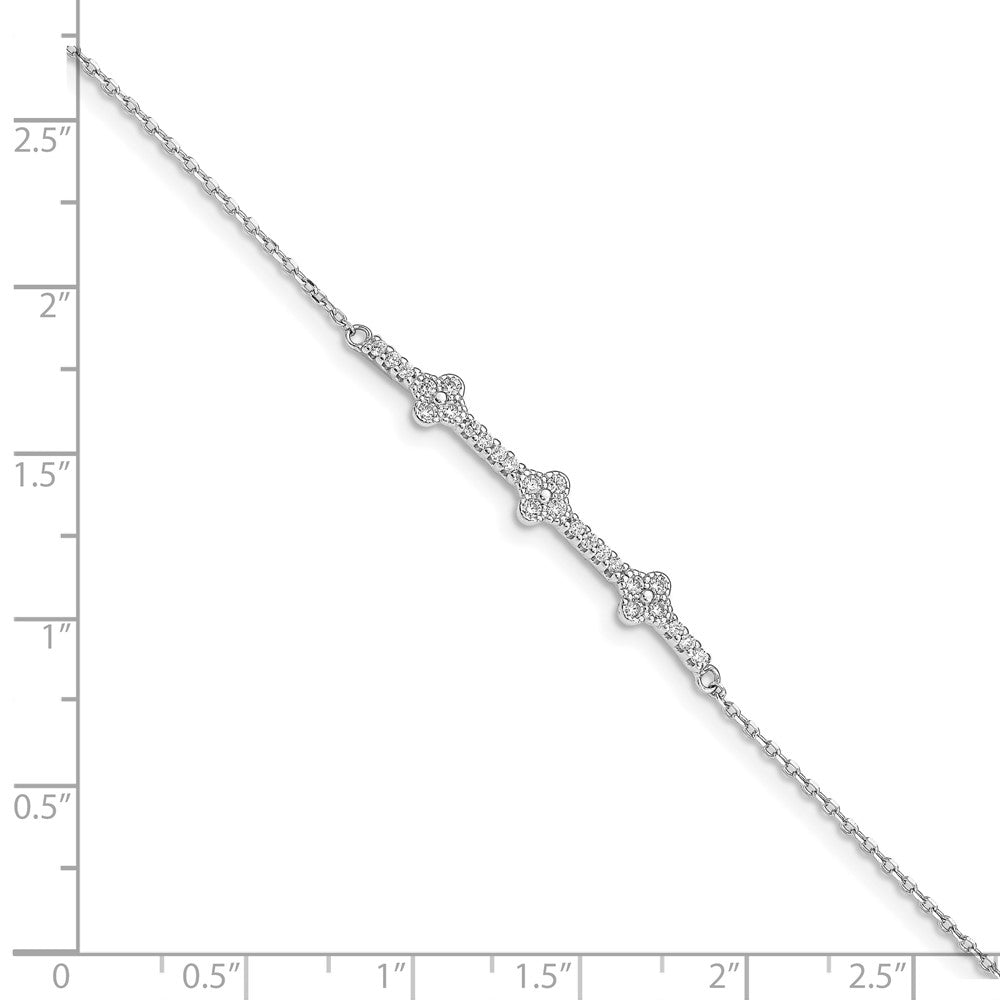 Sterling Silver Rhodium Plated CZ w/ 1.25in ext. Bracelet