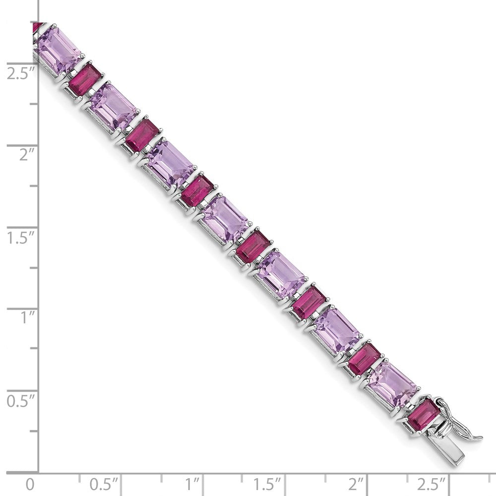 Sterling Silver Rhodium-plated Amethyst and Rhodolite Bracelet