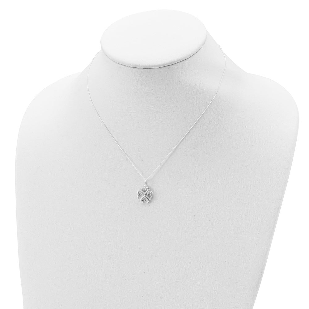 Sterling Silver CZ 4-Leaf Clover Necklace