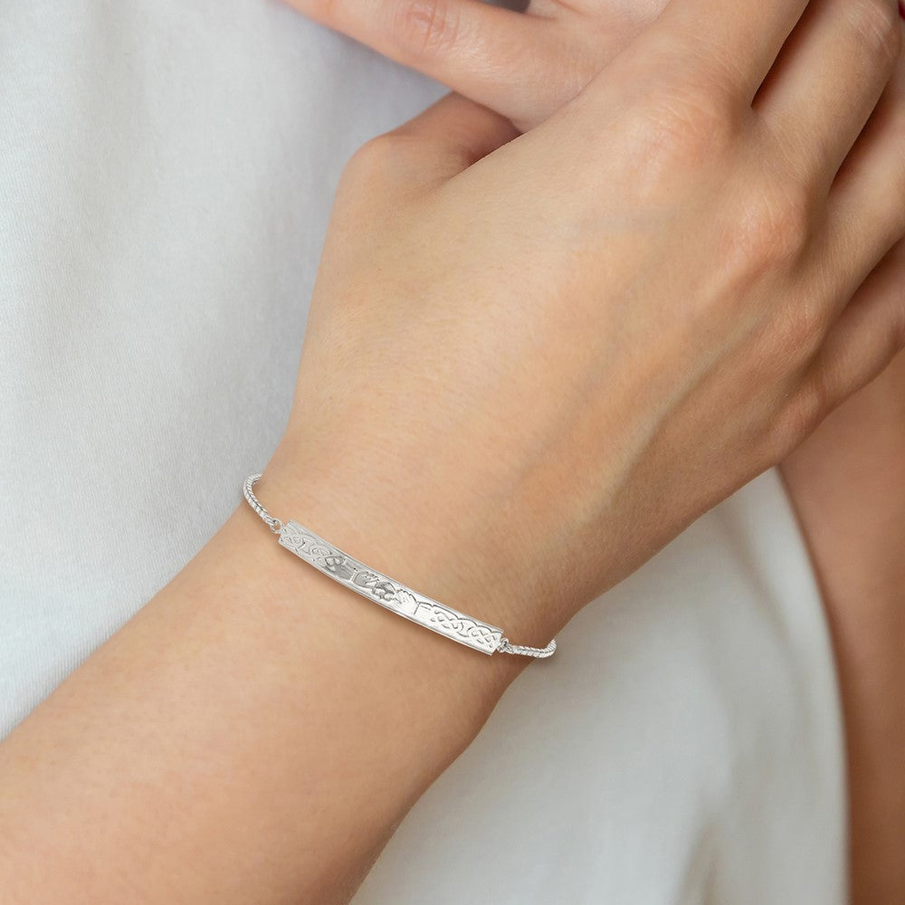 Sterling Silver Rhodium-plated Claddagh Adjustable Bracelet