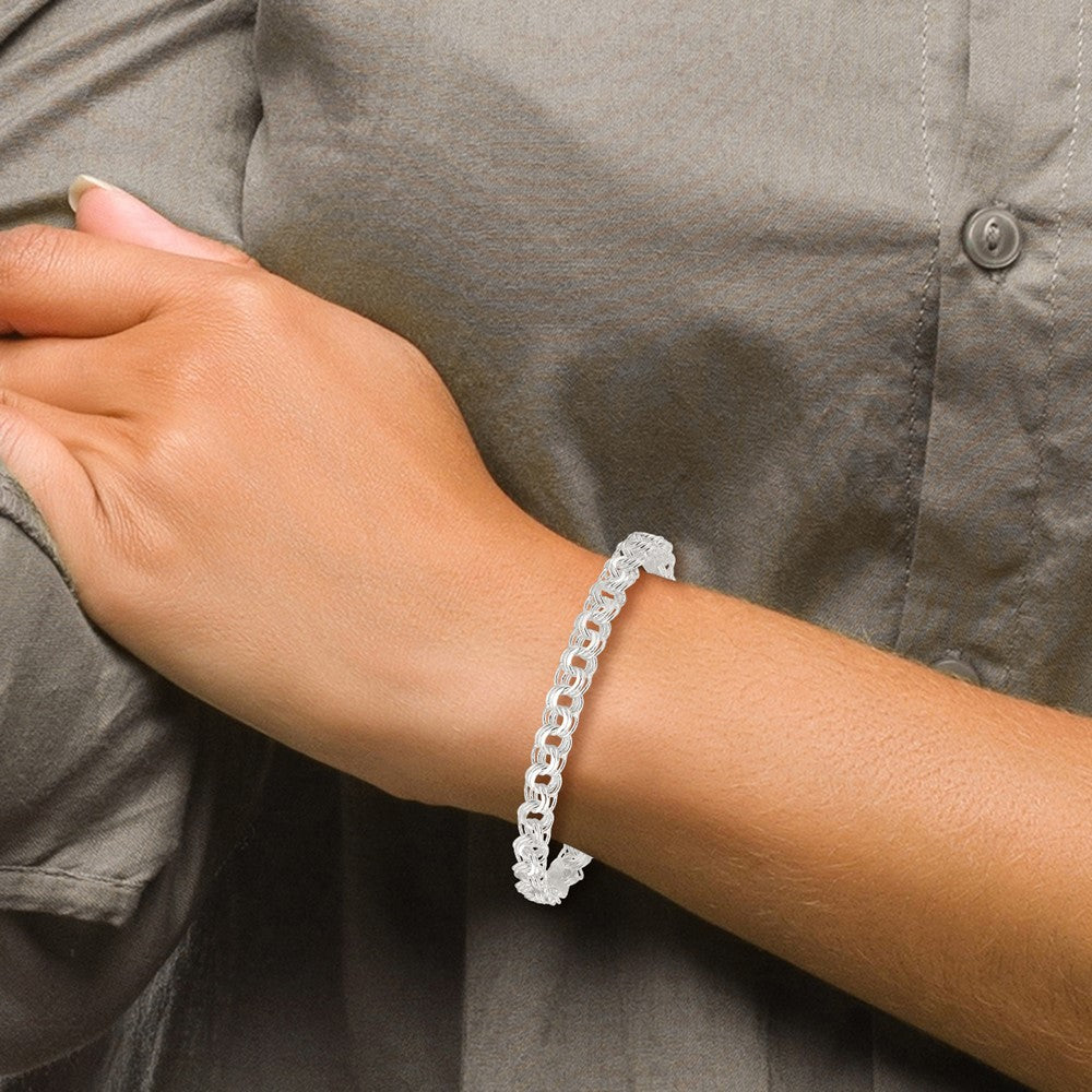 Sterling Silver Polished 7.25mm Triple Rolo Charm Bracelet