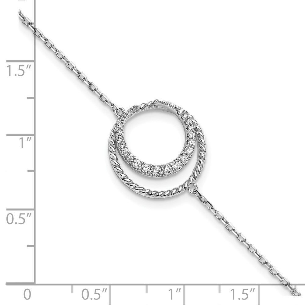Sterling Silver Rhodium-plated CZ Circle w/1in ext Bracelet
