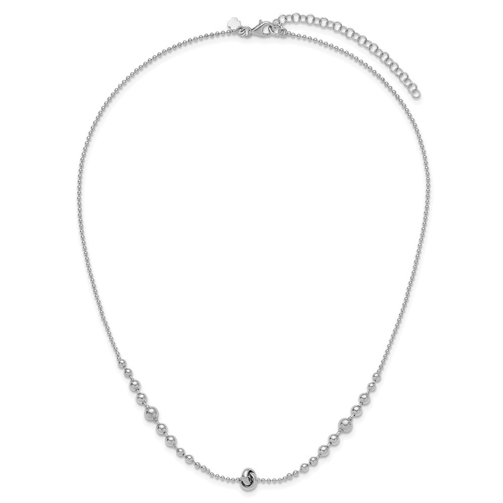 Sterling Silver Rhodium-plated Polished Beaded w/ 2.5in ext. Necklace