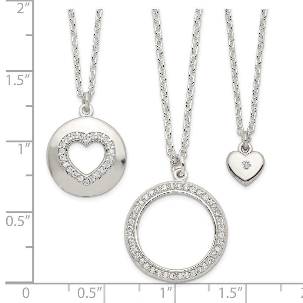 Sterling Silver 3 CZ Pendants all 16 (Necklace Set)