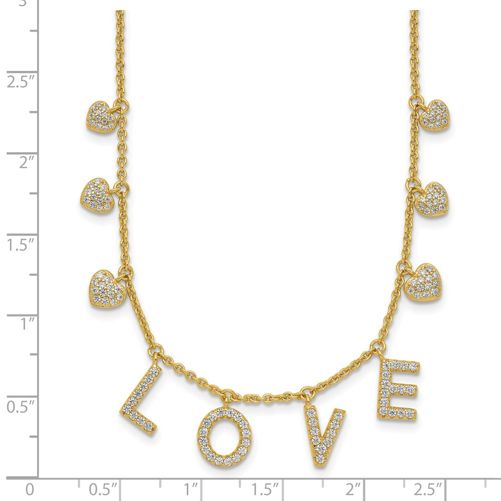 Sterling Silver Gold-tone CZ LOVE w/2in ext Necklace