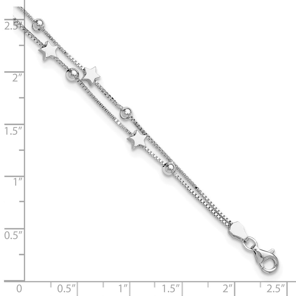 Sterling Silver Rhod-plated 6.5 1in ext Two Strand Star/Bead Bracelet