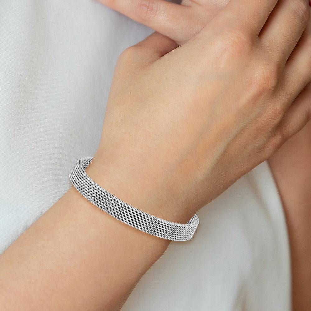 Sterling Silver Rhodium-plated Polished 7.5in 8mm Mesh Woven Bracelet