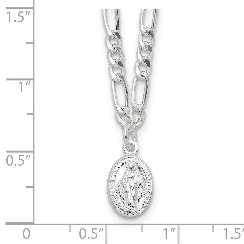 Sterling Silver RH-plated Virgin Mary Medal Link 16in w/2in ext. Necklace