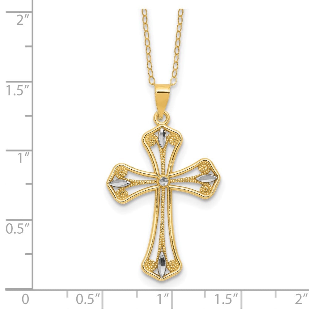 Sterling Silver Gold-tone w/Rhodium D/C Filigree Gothic w/2in ext Necklace