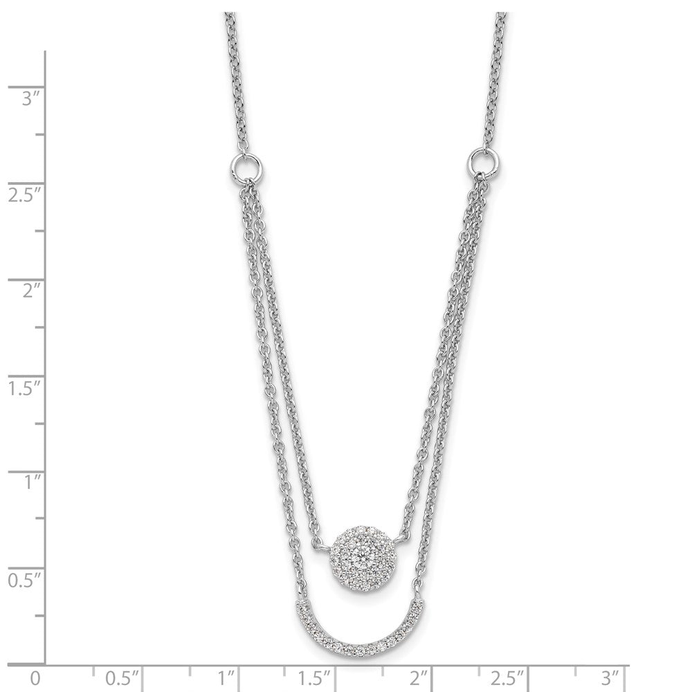 Sterling Silver Rhod-plated Two Strand CZ Circle 16in 1.5in ext Necklace