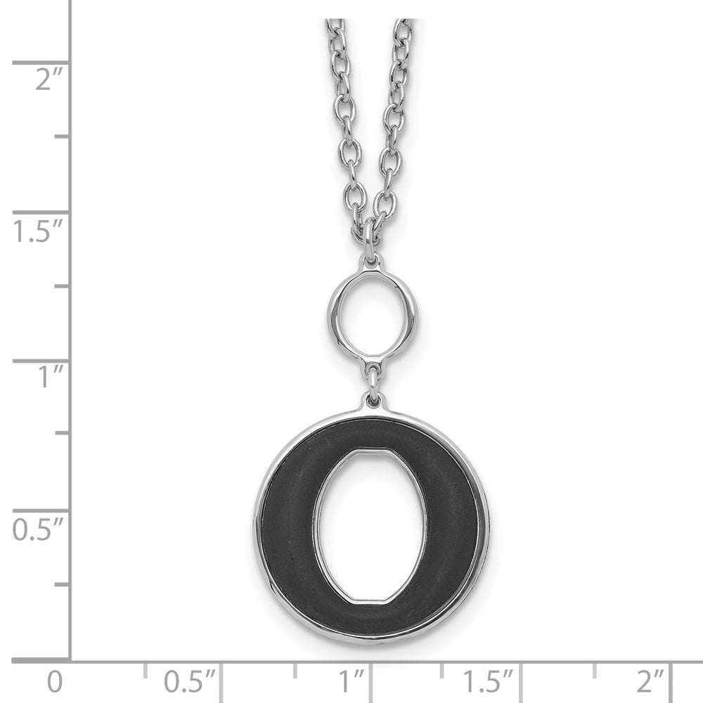 Sterling Silver Rhodium-plated 18in w/2in ext Black Enamel Circle Necklace