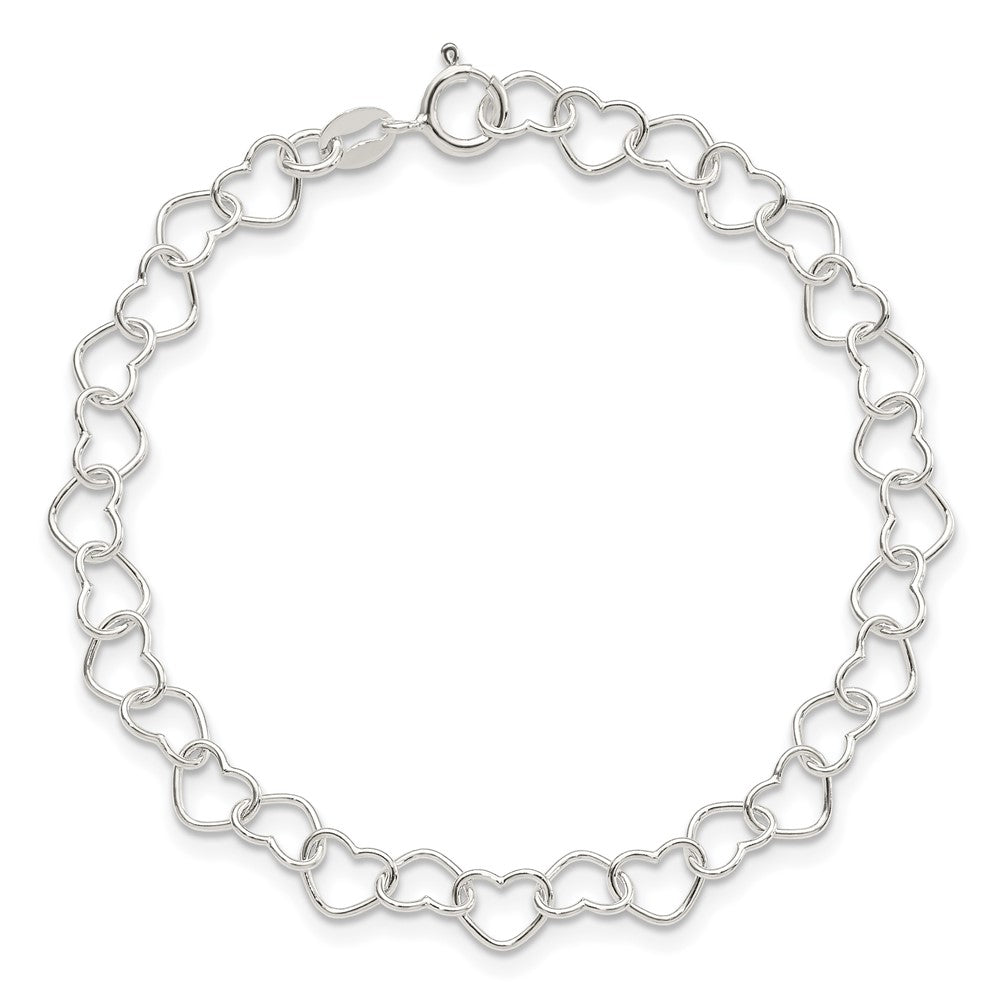 Sterling Silver 6inch Polished Fancy Heart Link Bracelet