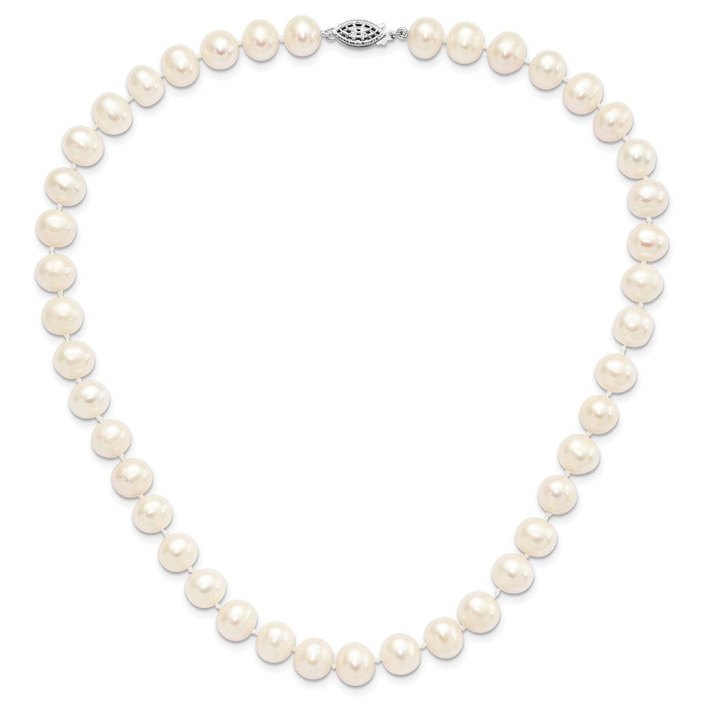 Sterling Silver Rhodium-plated 9-10mm White Near-Round Freshwater Cultured Pearl 16 inch Necklace