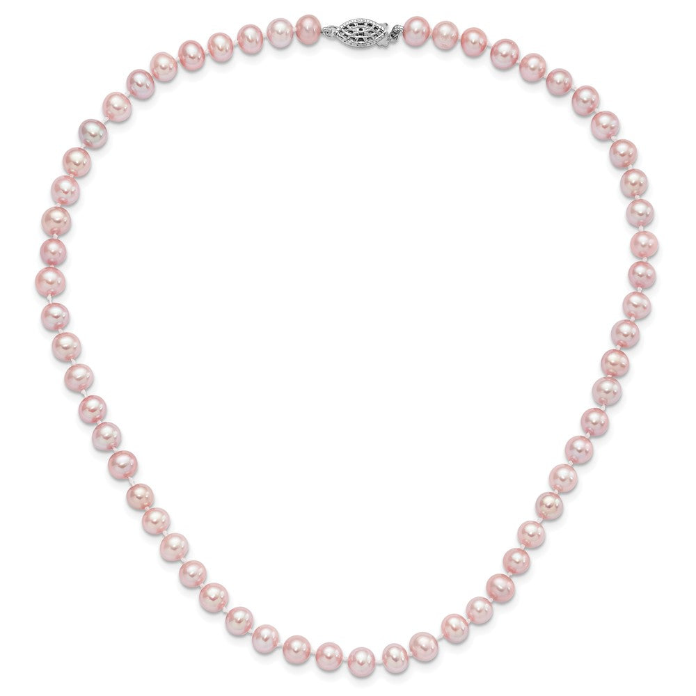 Sterling Silver Rhodium-plated 6-7mm Purple Near-Round Freshwater Cultured Pearl 24 inch Necklace