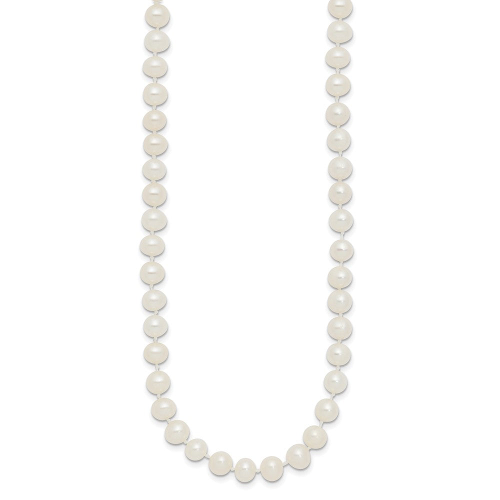 Sterling Silver Rhodium-plated 5-6mm White Near-Round Freshwater Cultured Pearl 28 inch Necklace