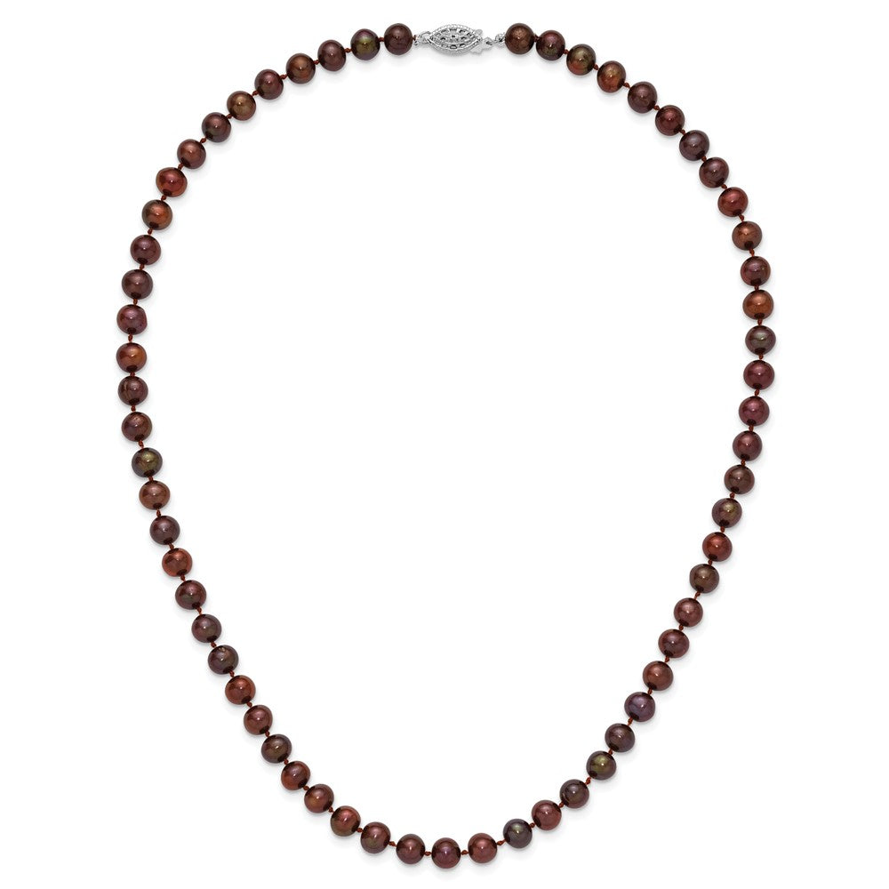 Sterling Silver Rhodium-plated 6-7mm Brown Near-Round Freshwater Cultured Pearl 18 inch Necklace