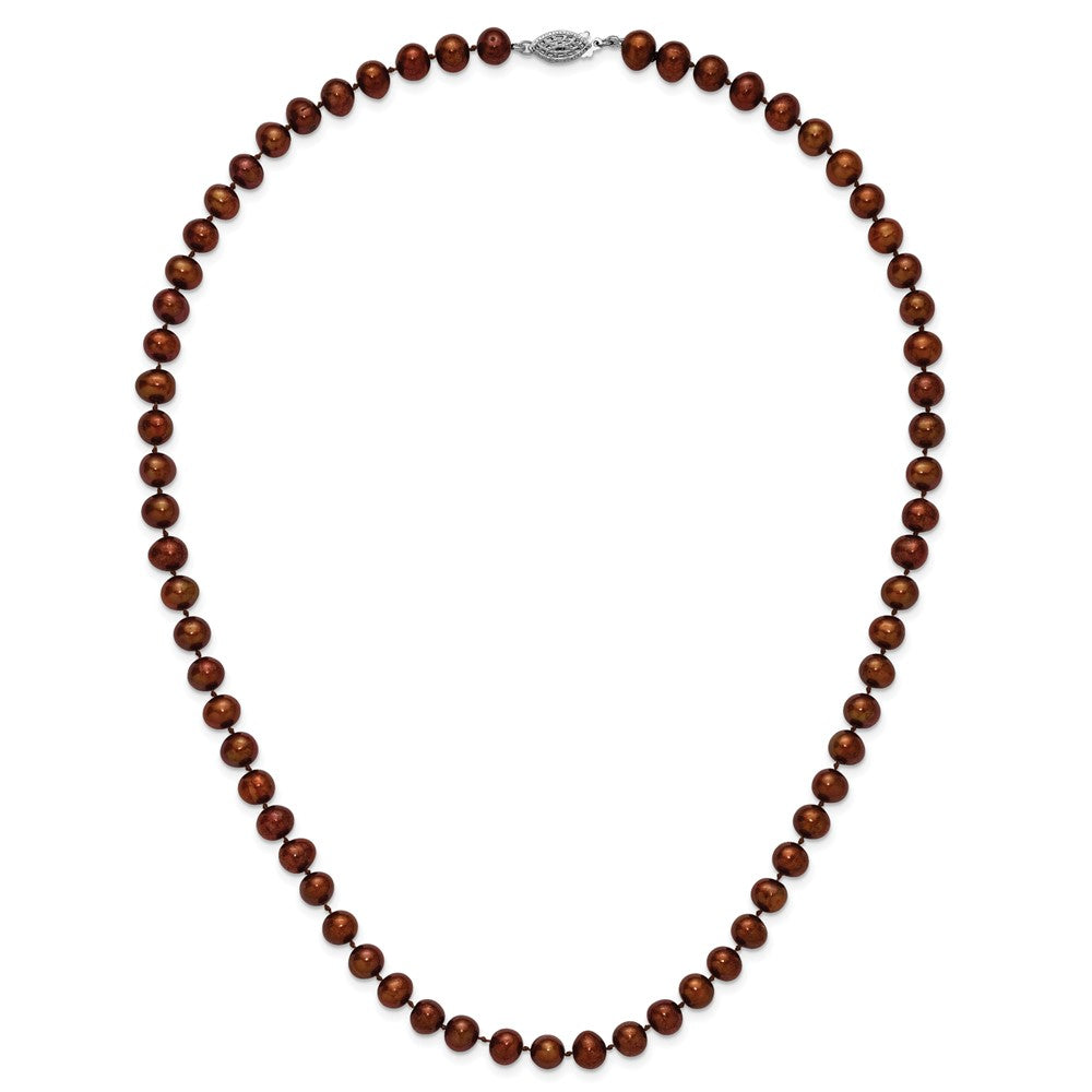 Sterling Silver Rhodium-plated 6-7mm Brown Near-Round Freshwater Cultured Pearl 20 inch Necklace