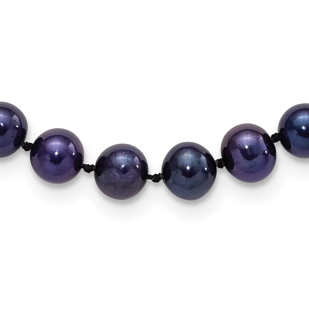 Sterling Silver Rhodium-plated 6-7mm Black Near-Round Freshwater Cultured Pearl 18 inch Necklace