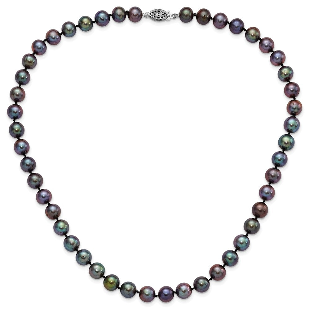 Sterling Silver Rhodium-plated 9-10mm Black Near-Round Freshwater Cultured Pearl 18 inch Necklace