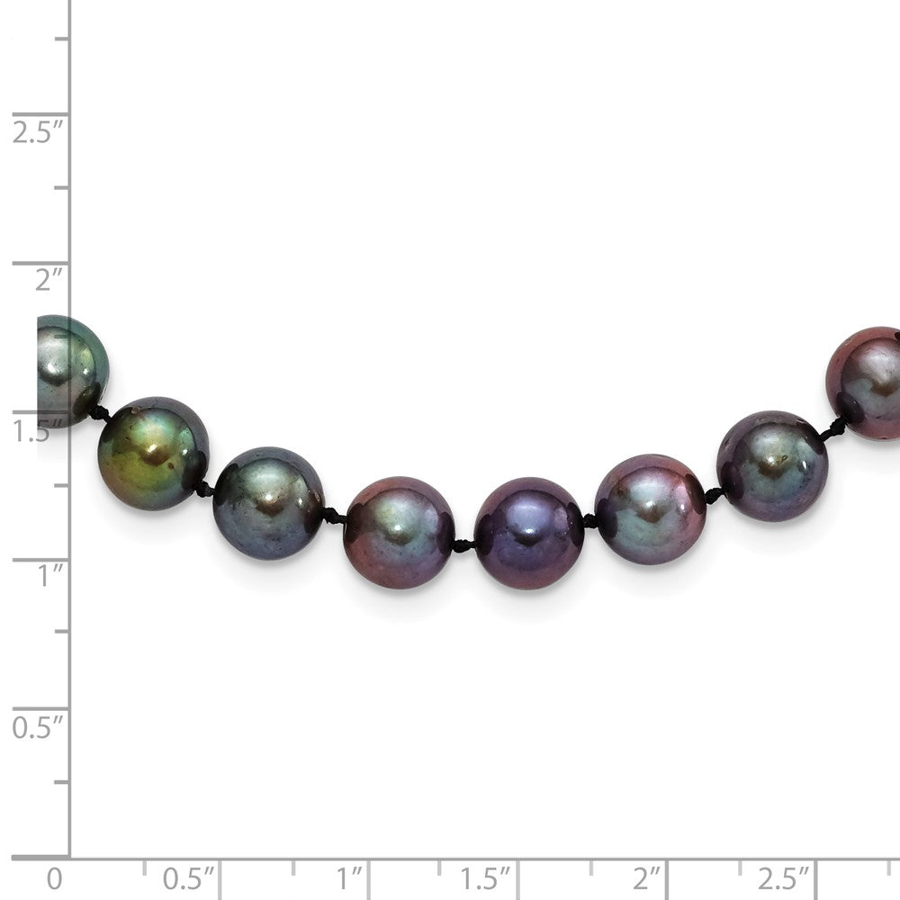 Sterling Silver Rhodium-plated 9-10mm Black Near-Round Freshwater Cultured Pearl 18 inch Necklace