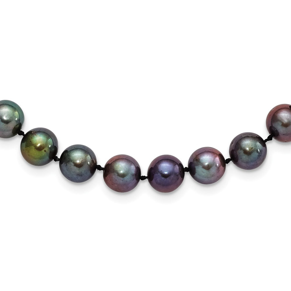 Sterling Silver Rhodium-plated 9-10mm Black Near-Round Freshwater Cultured Pearl 20 inch Necklace
