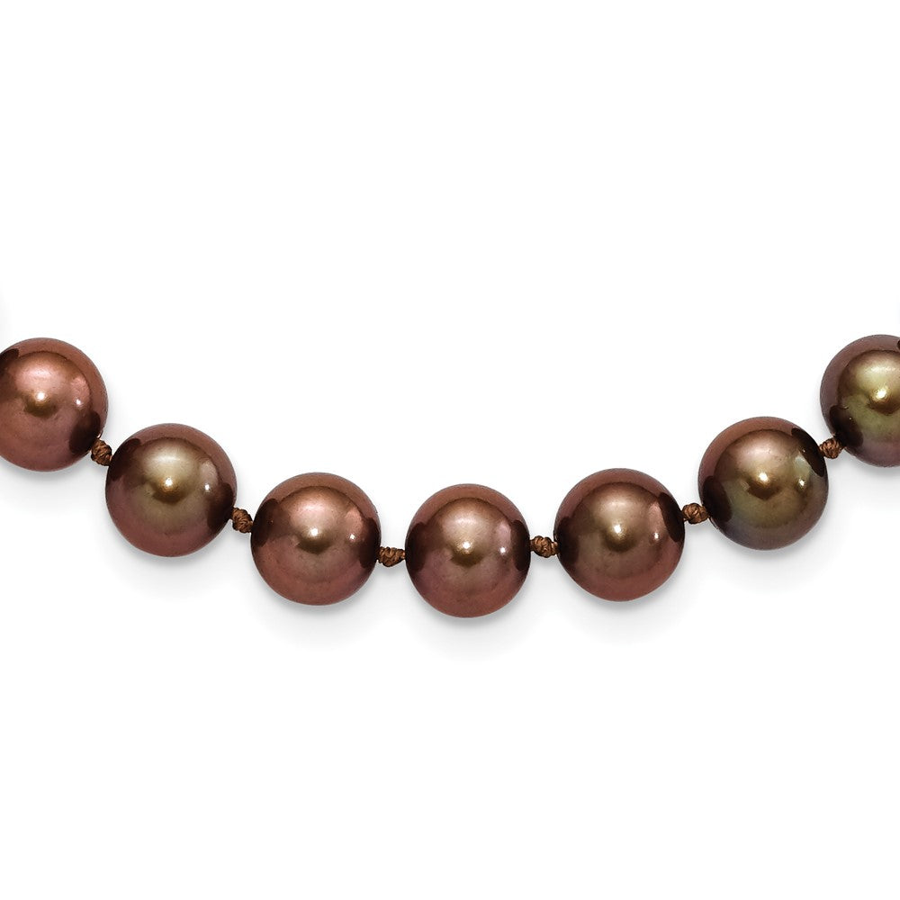 Sterling Silver Rhodium-plated 8-9mm Brown Near-Round Freshwater Cultured Pearl 20 inch Necklace
