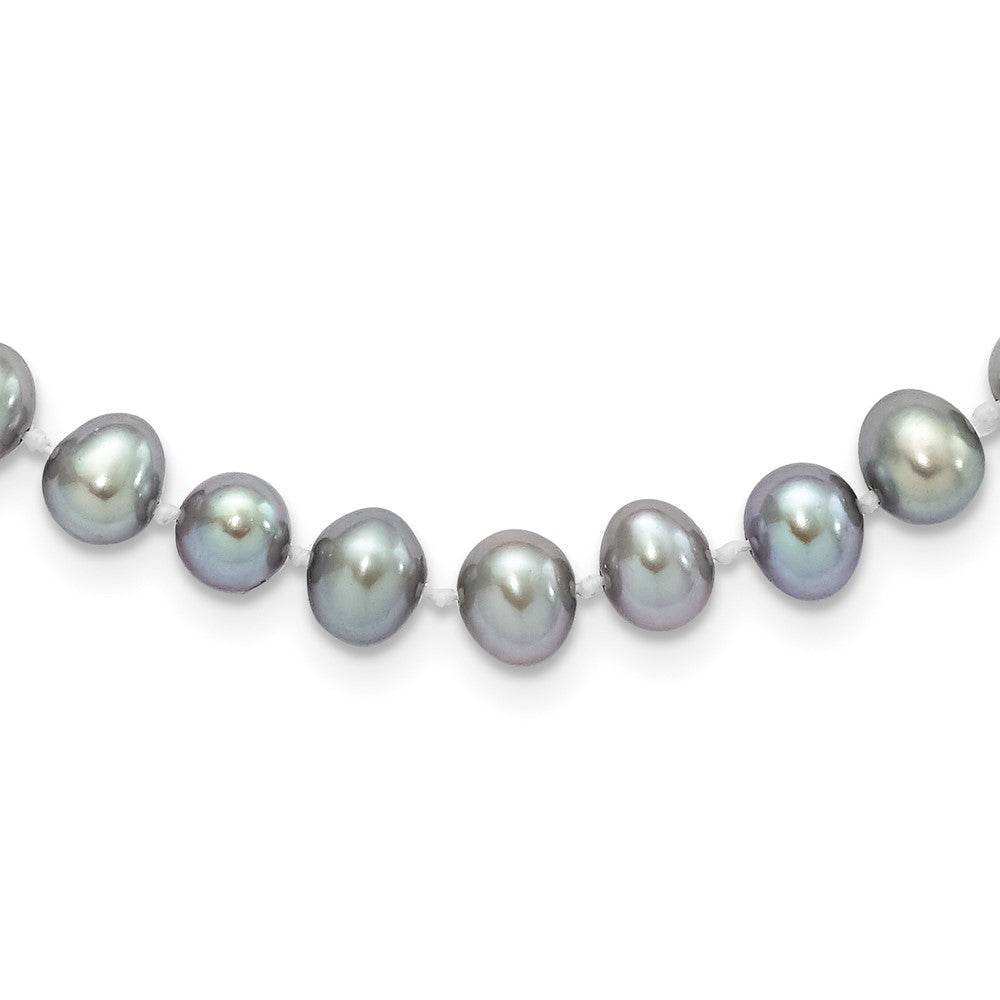 Sterling Silver Rhodium-plated 6-7mm Grey Near-Round Freshwater Cultured Pearl 20 inch Necklace
