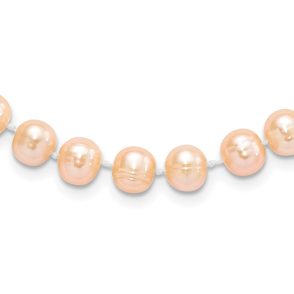 Sterling Silver Rhodium-plated 7-8mm Pink Near-Round Freshwater Cultured Pearl 18 inch Necklace
