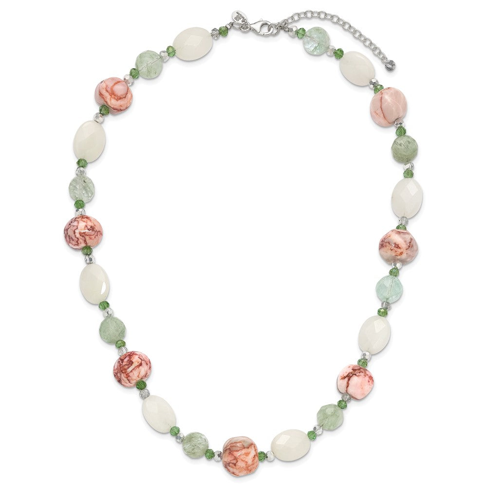 Sterling Silver Aventurine Crystal Jade and Jasper 18 inch Necklace with 2 inch extension