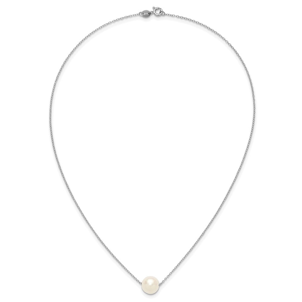Sterling Silver Rhodium-plated 10-11mm White Near-Round Freshwater Cultured Pearl 17 inch Necklace