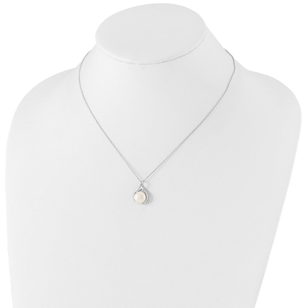 Sterling Silver Rhodium-plated 9-10mm White Button Freshwater Cultured Pearl 17 inch Necklace