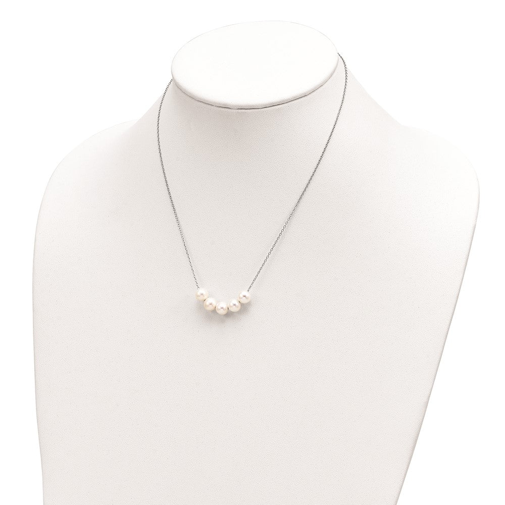 Sterling Silver Rhodium-plated 7-8mm White Near-Round Freshwater Cultured Pearl 17 inch Necklace