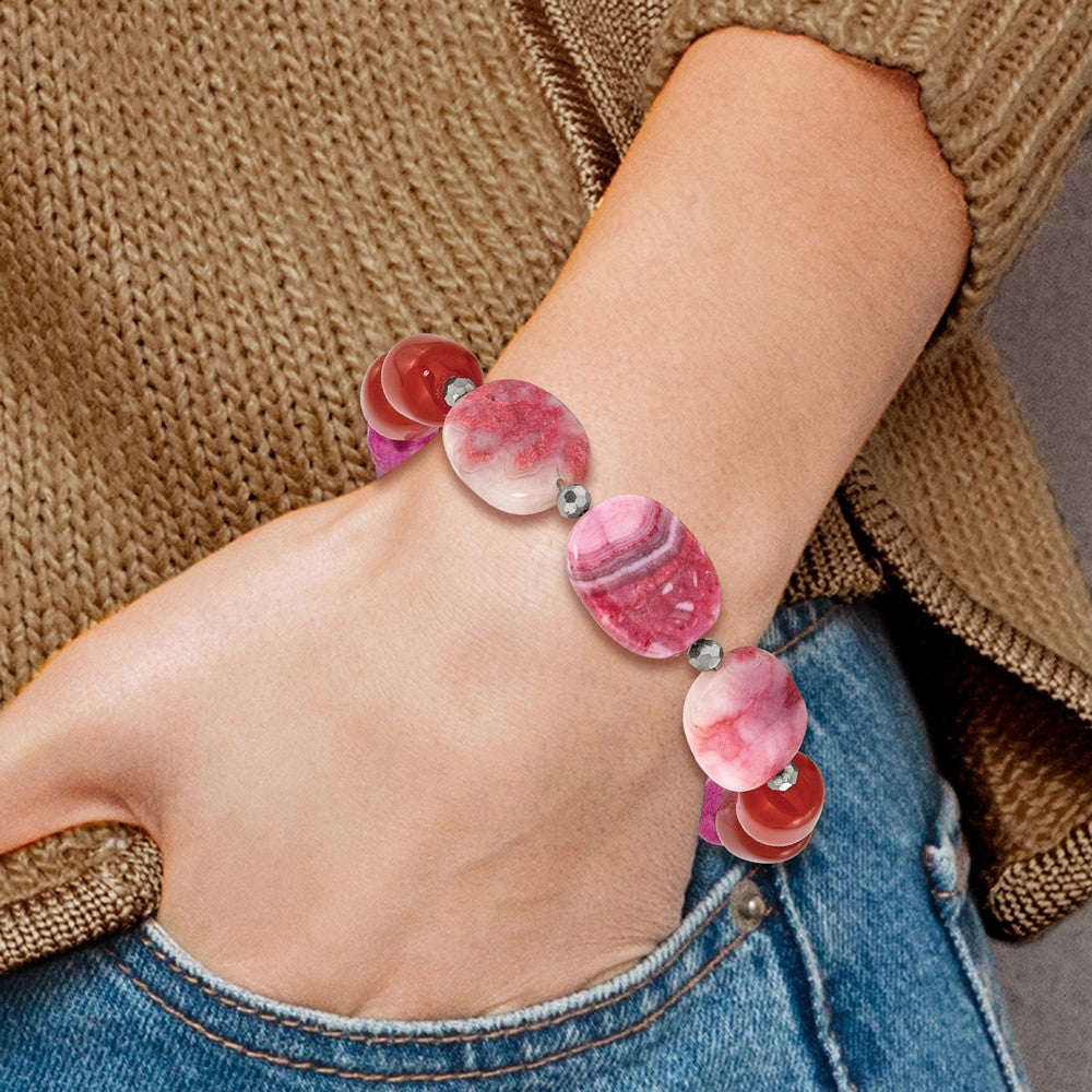 Sterling Silver Multi Stone 8in w/1in ext Bracelet