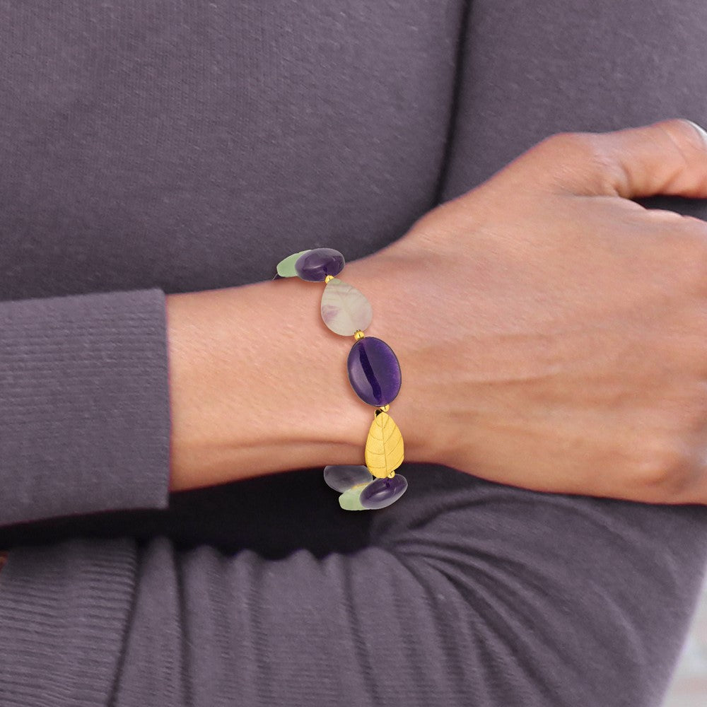 Sterling Silver Gold-plated Amethyst/Fluorite/Jade 1in ext. Bracelet