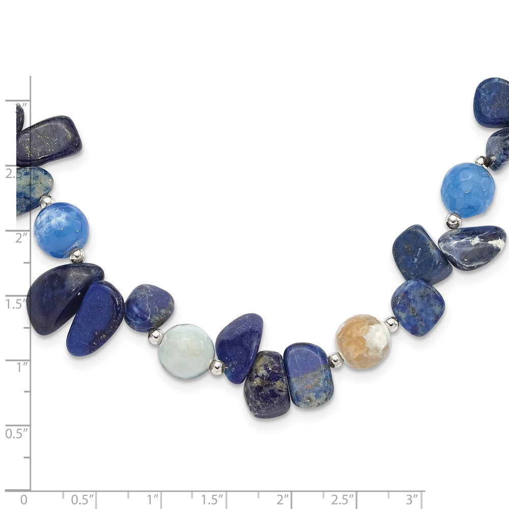 Sterling Silver Agate w/Shell, Lapis and Sodalite w/2in ext Necklace