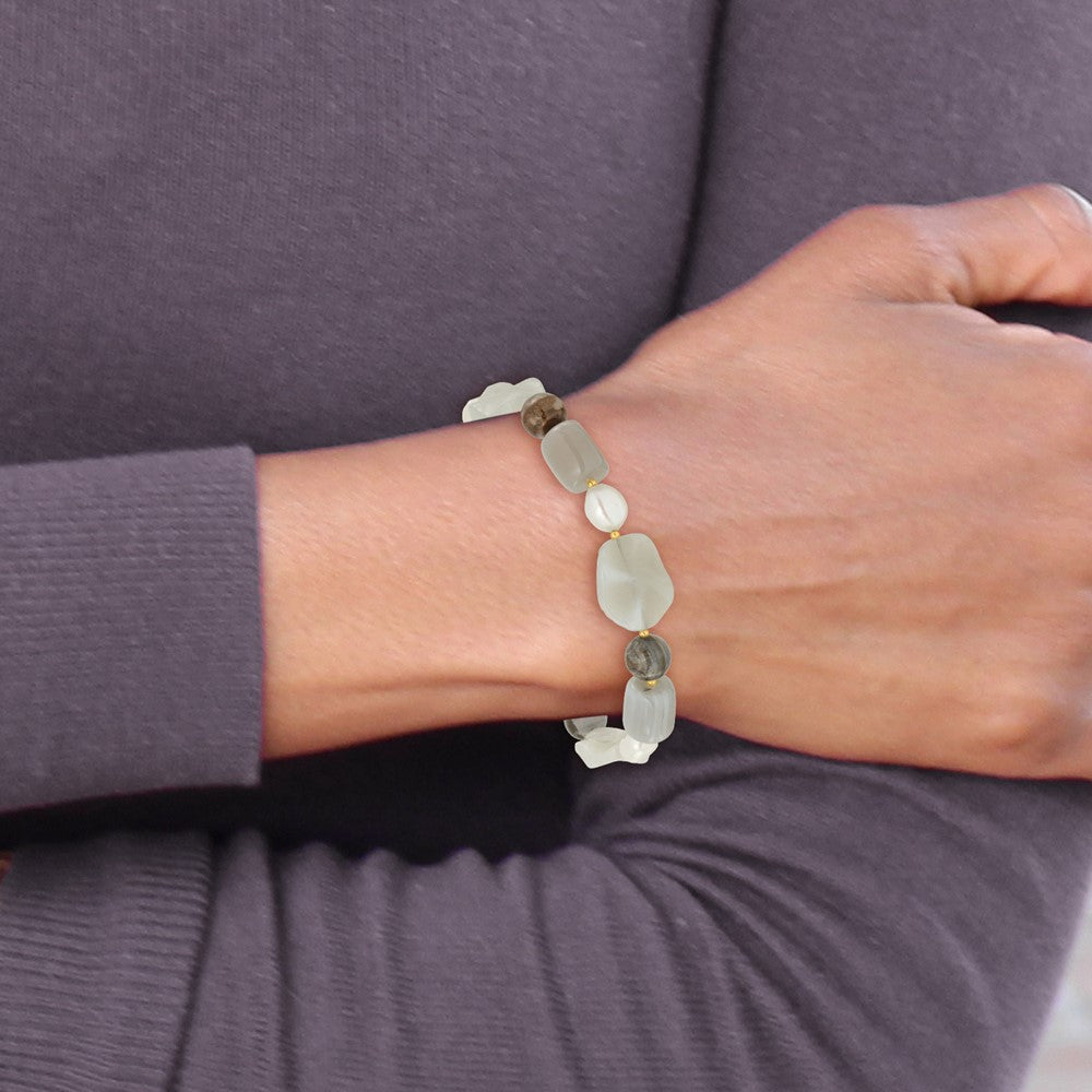 Sterling Silver Gold-plated FWC Pearl/Agate/Sardonyx 1in ext Bracelet