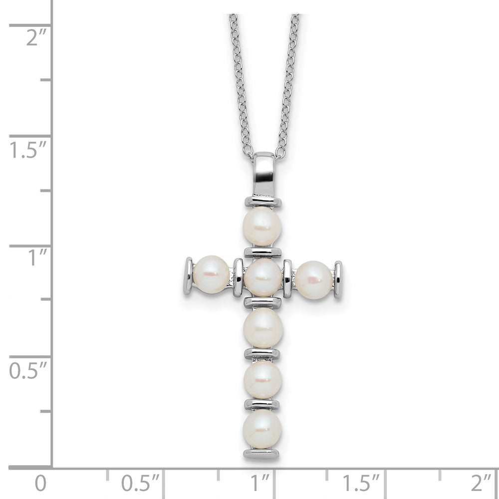 Sterling Silver Rhodium-plated 4-5mm FWC Pearl Cross 17in Necklace