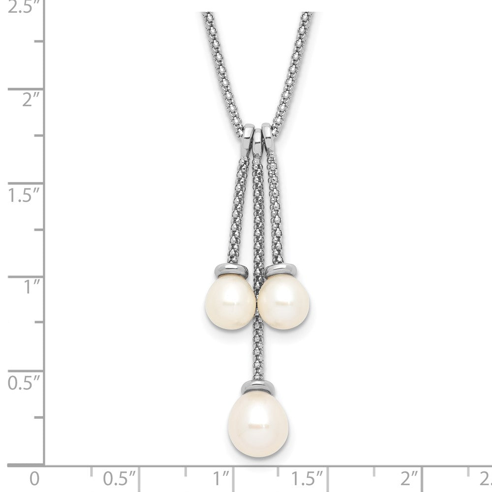 Sterling Silver RH-plated 6-8mm FWC Pearl Movable Dangles Necklace
