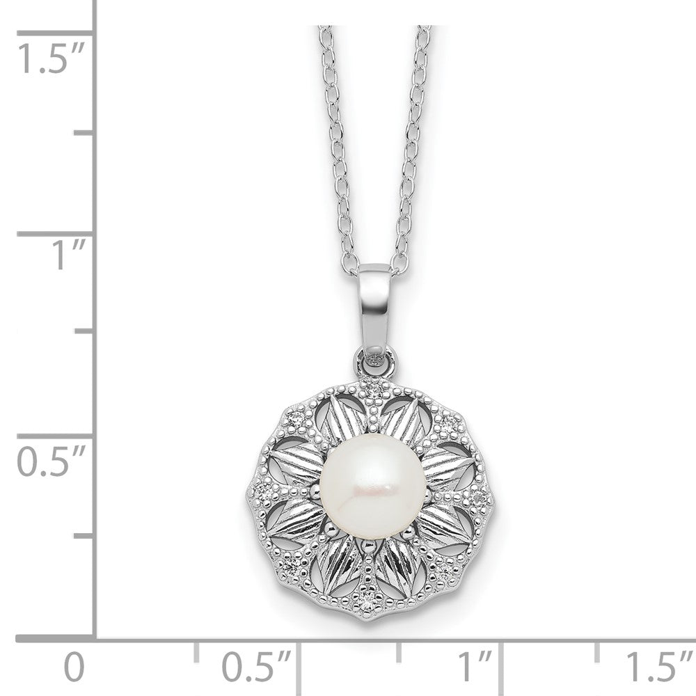 Sterling Silver Rhodium-plated 6-7mm FWC Pearl Flower 17in Necklace