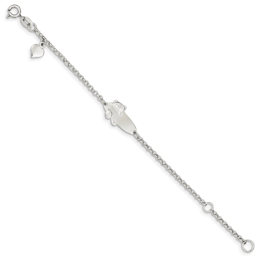Sterling Silver Polished Teddy Bear 5in Plus 1in Ext ID Bracelet
